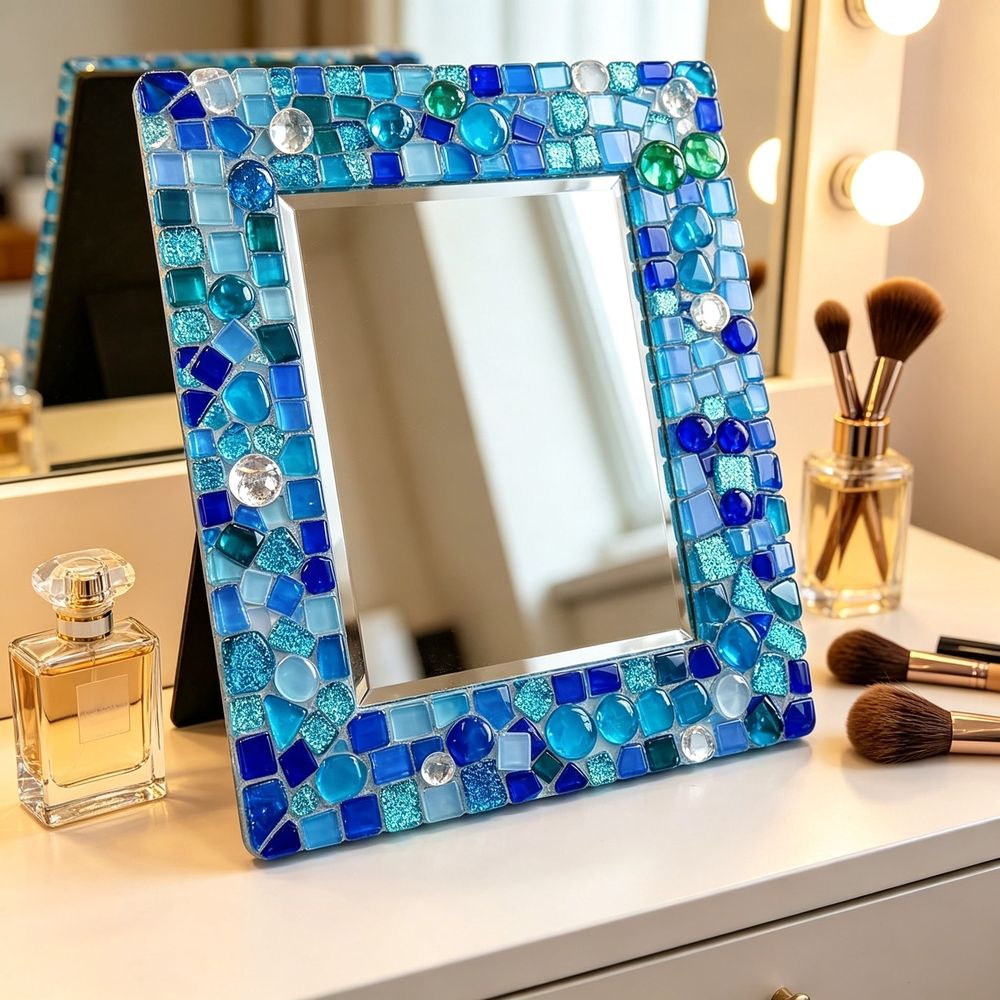 250G Crystal Glass Mosaic Mosaic Tile Supplies Assorted Blue Irregular Crystal Mosaic Tiles for Crafts Bulk Diy Picture Frames Handmade Jewelry Coaster Mosaic Tiles for Crafts Bulk