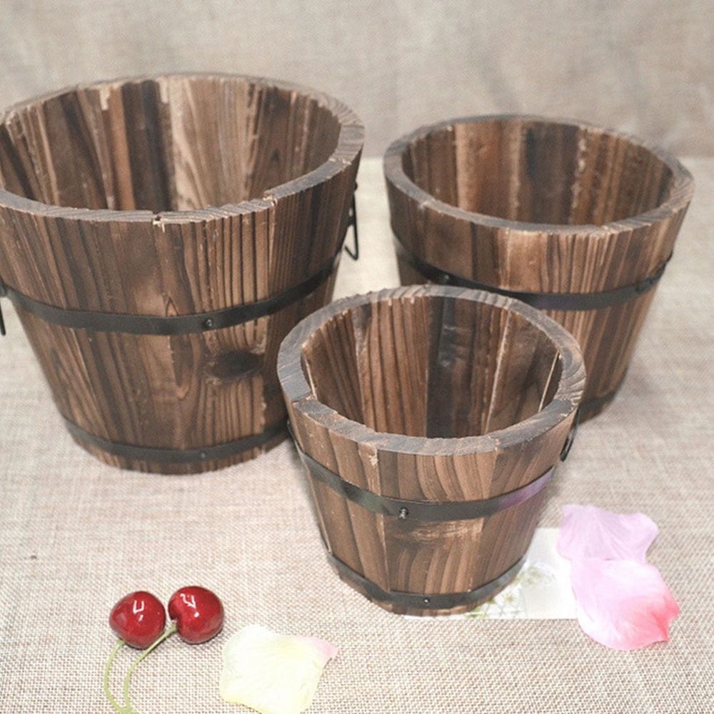 Vegetable Barrel Retro Decor Large Plant Vase for Garden Succulents Planter Pot Wooden Flower Bowl