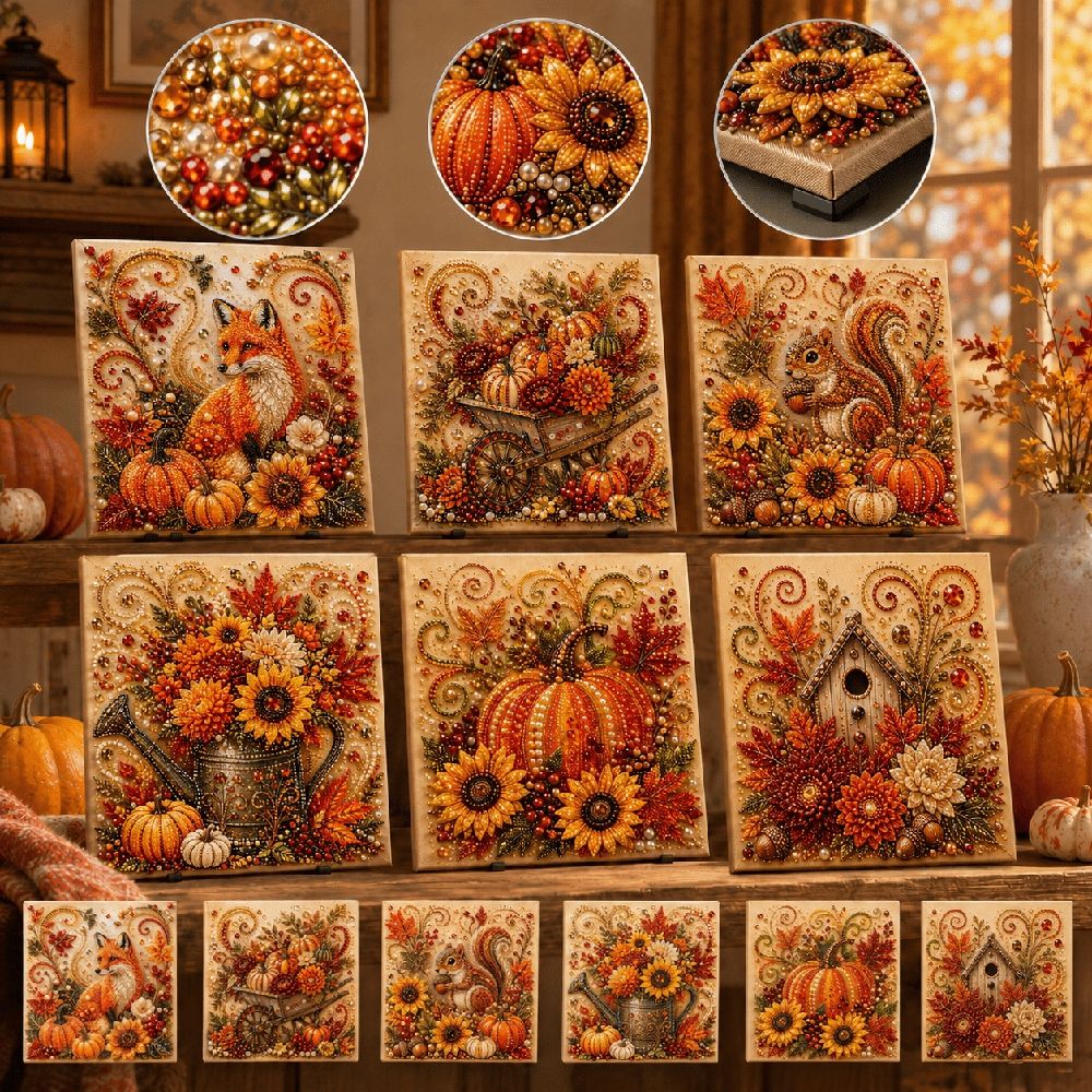 20 x 20 cm Pearl Art Kit for Adults Kids, Fall Diamond Art Bead Painting Set with Plastic Base, Beginner DIY Seasonal Tabletop Decoration, 1 Set