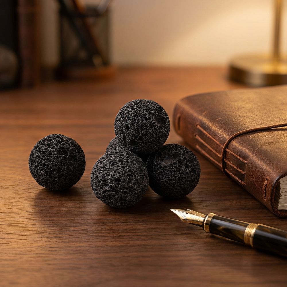Set of 4 Black Volcanic Rock Spheres Decorative Bowl Fillers for Coffee Tables and Plant Pots Home Decor