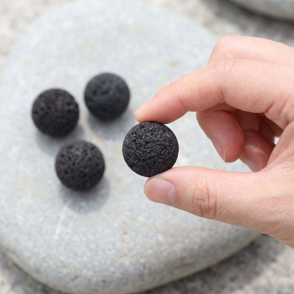 Set of 4 Black Volcanic Rock Spheres Decorative Bowl Fillers for Coffee Tables and Plant Pots Home Decor