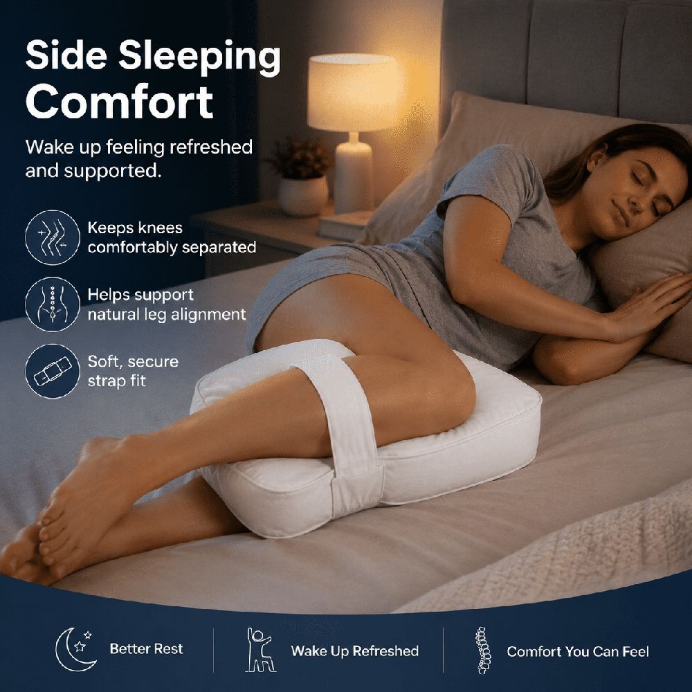 Knee Pillow for Side Sleepers, Large Comfortable Memory Foam Leg Pillow for Side Sleeping, Adjustable Strap, Pillow Sleeping Between Legs Aligns Spine – Memory Foam Hip Pillow Contour Design