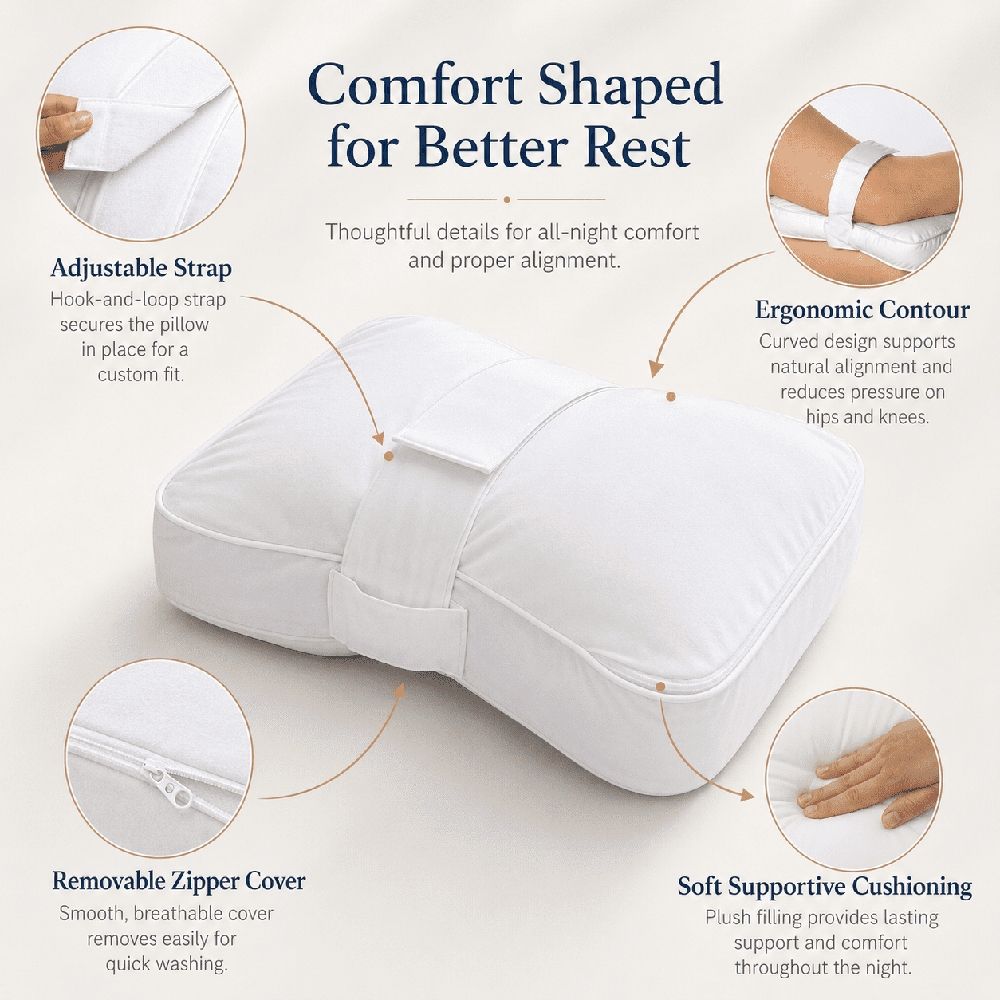 Knee Pillow for Side Sleepers, Large Comfortable Memory Foam Leg Pillow for Side Sleeping, Adjustable Strap, Pillow Sleeping Between Legs Aligns Spine – Memory Foam Hip Pillow Contour Design