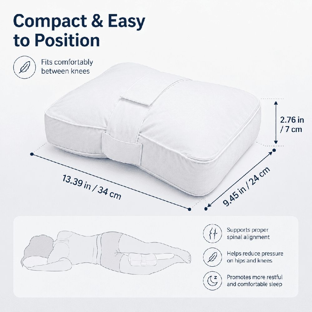 Knee Pillow for Side Sleepers, Large Comfortable Memory Foam Leg Pillow for Side Sleeping, Adjustable Strap, Pillow Sleeping Between Legs Aligns Spine – Memory Foam Hip Pillow Contour Design