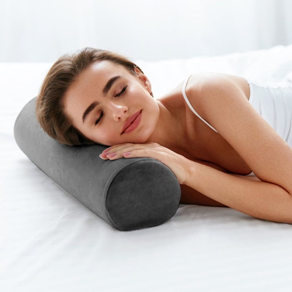 Round Cervical Roll Cylinder Bolster Pillow with Removable Washable Cover for Head, Neck, Back, and Legs, 5.9'x19.7'