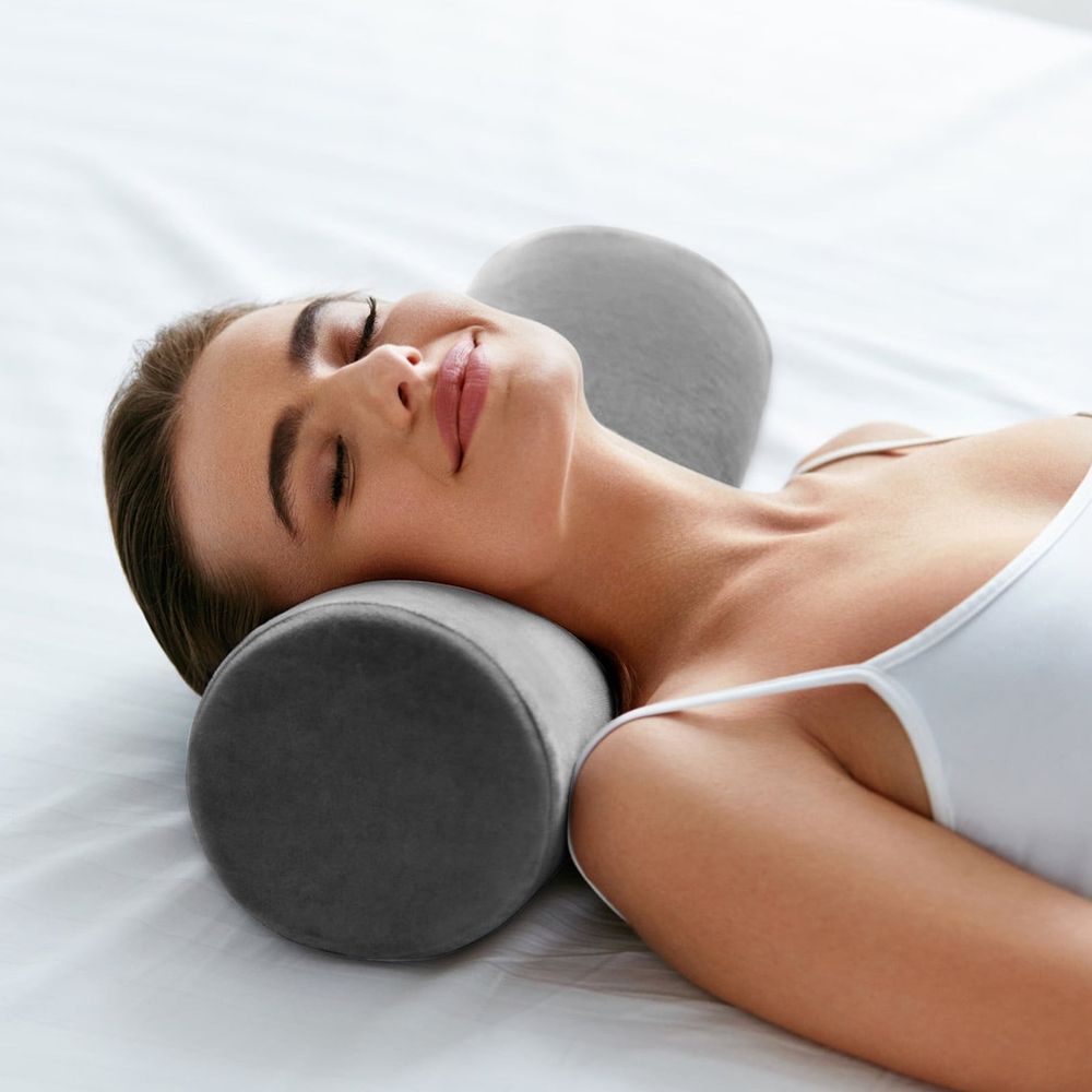 Round Cervical Roll Cylinder Bolster Pillow with Removable Washable Cover for Head, Neck, Back, and Legs, 5.9'x19.7'