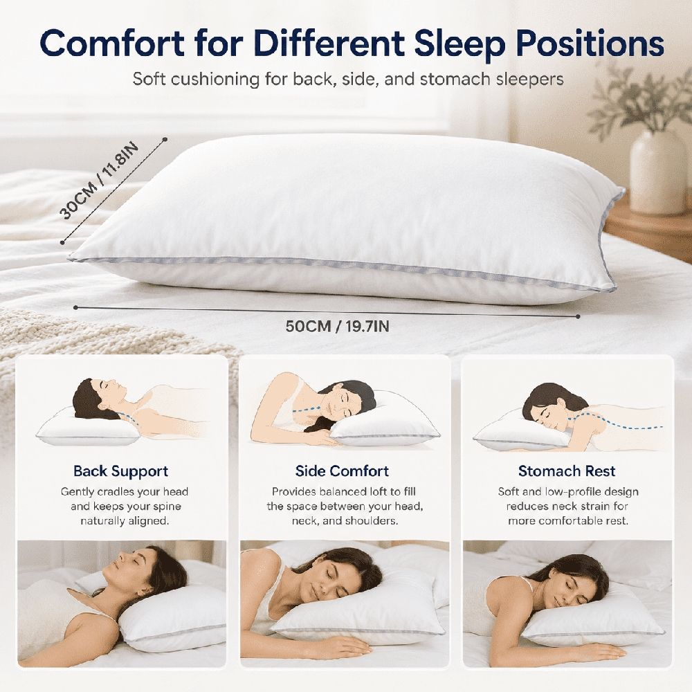 Ultra-Soft Cotton Pillow for Hotel-Quality Sleep, Breathable, Allergy-Friendly and Machine Washable for Ultimate Comfort and Style