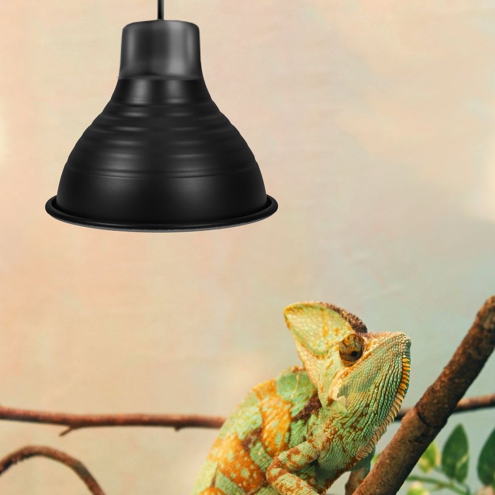 Black Metal Reptile Heat Lamp Shade with Reflector Dome and Insulation for Terrarium Heating Fixtures