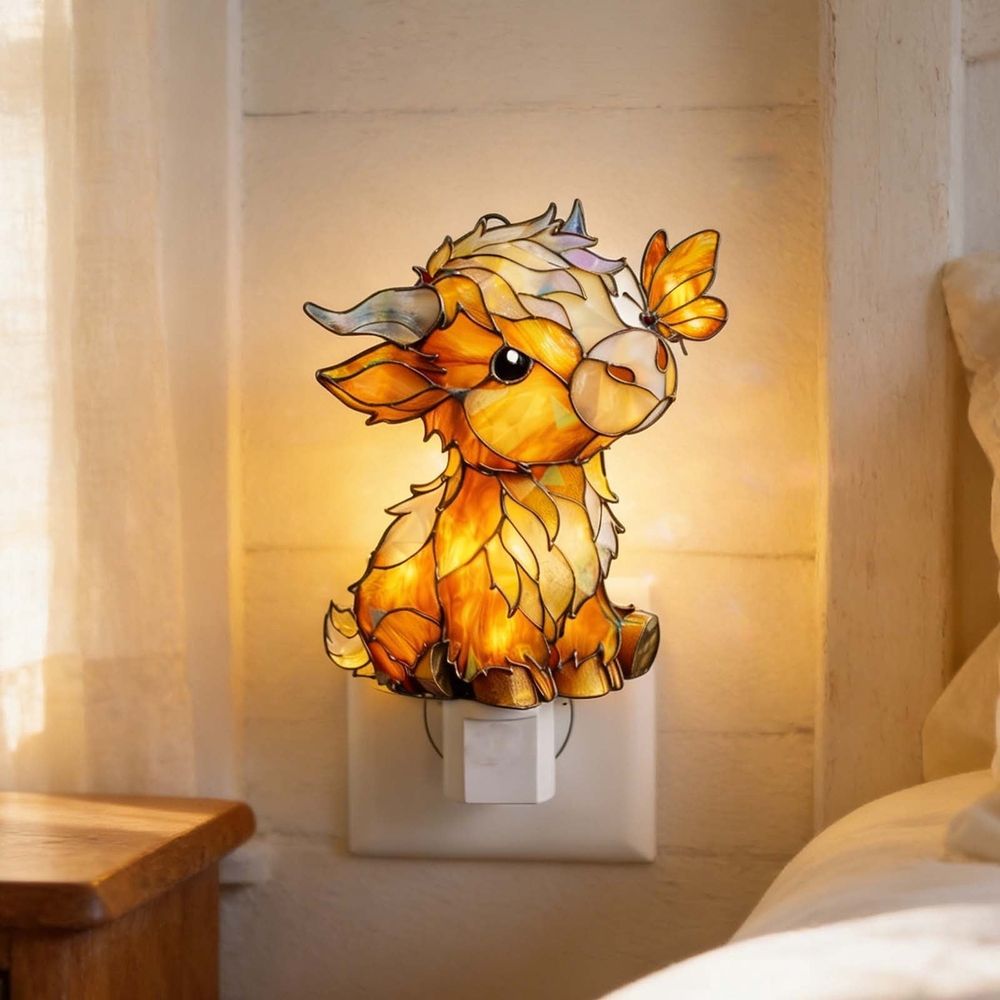 Plug-In Night Light, Stained Glass Style Wall Lamp, Soft Eye-Care Nightlight for Home Bedroom Living Room Decor