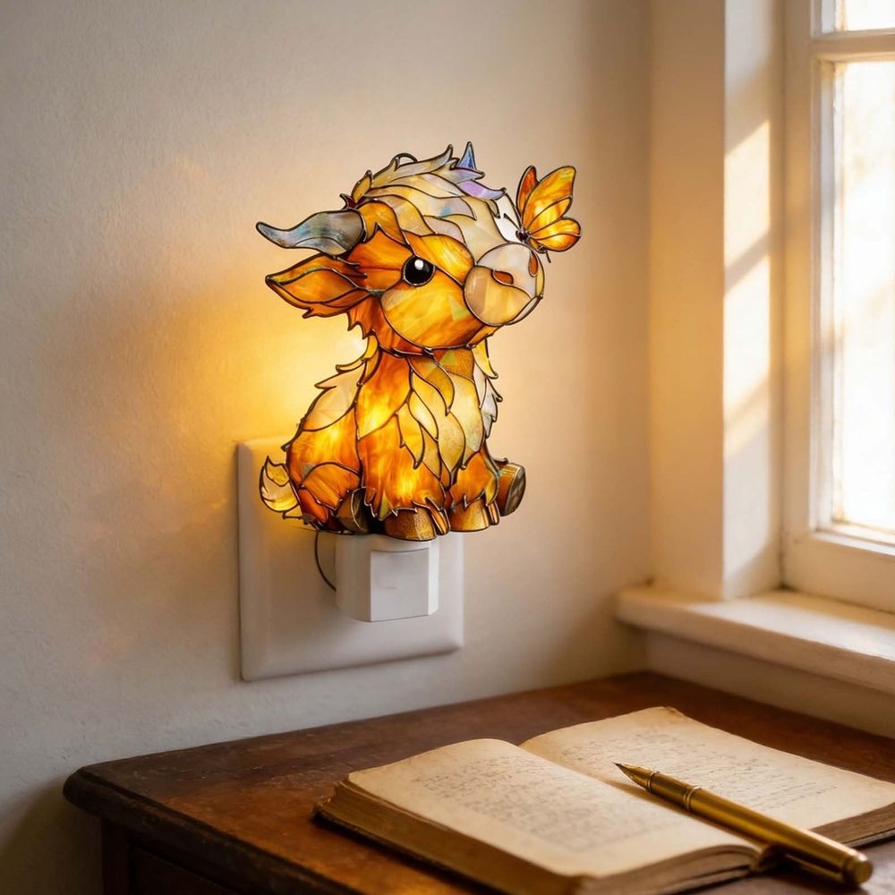 Plug-In Night Light, Stained Glass Style Wall Lamp, Soft Eye-Care Nightlight for Home Bedroom Living Room Decor