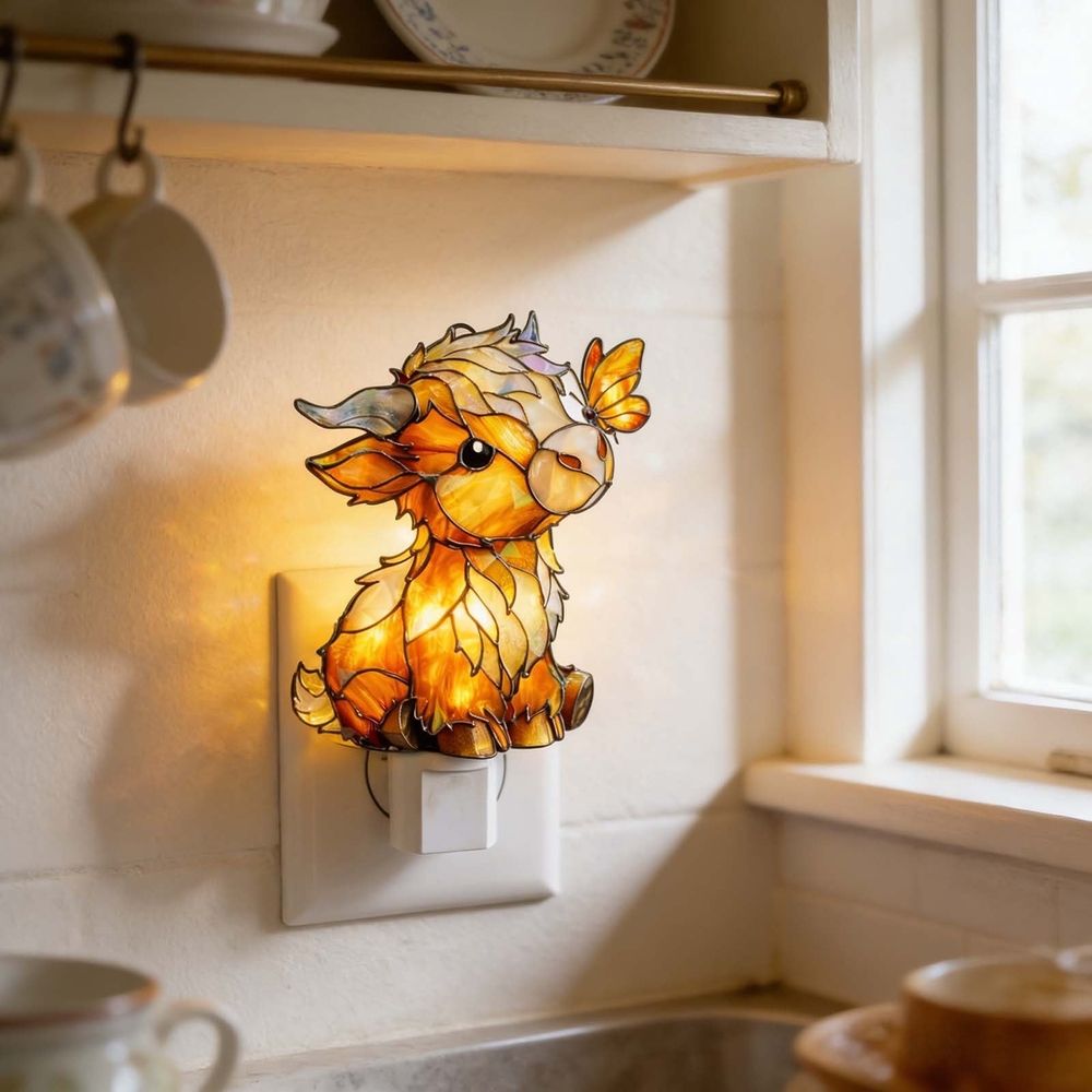 Plug-In Night Light, Stained Glass Style Wall Lamp, Soft Eye-Care Nightlight for Home Bedroom Living Room Decor