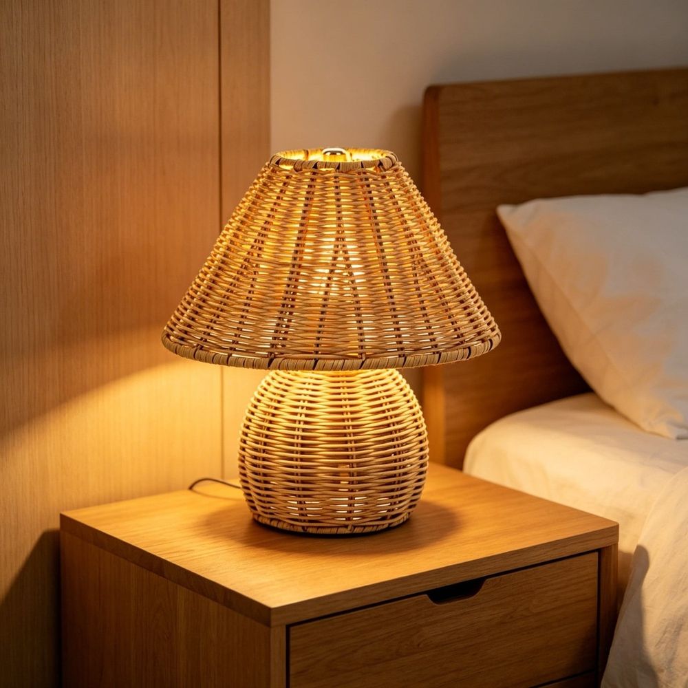 Rattan Mushroom Rechargeable Portable Lamp, 9 inch Woven Cordless LED Light, Decorative Indoor Use Only