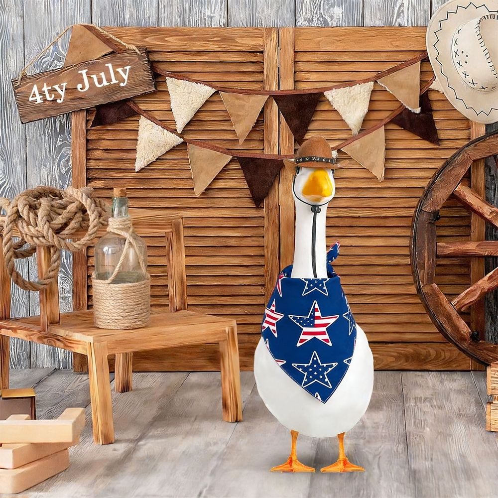 Western Cowboy Goose Clothes, Cowboy Hat and Bandana Set for 23 inch Porch Geese,Outdoor Lawn Garden Statue Decoration