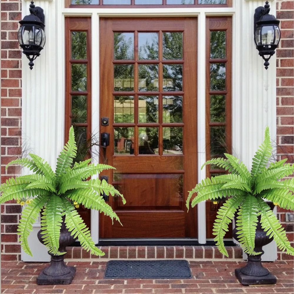 1PC Artificial Lifelike Large Silk Fern Glass Green Home Decoration Artificial Fern Leaves Stem Faux Greenery Plant for Cemetery Grave Headstone Wedding Home Garden Decoration
