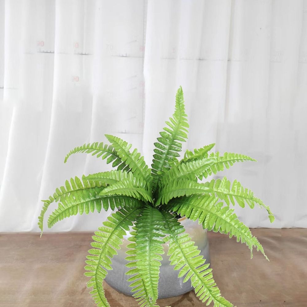 1PC Artificial Lifelike Large Silk Fern Glass Green Home Decoration Artificial Fern Leaves Stem Faux Greenery Plant for Cemetery Grave Headstone Wedding Home Garden Decoration