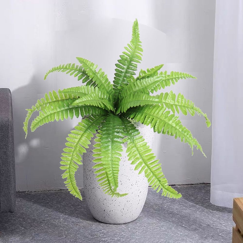 1PC Artificial Lifelike Large Silk Fern Glass Green Home Decoration Artificial Fern Leaves Stem Faux Greenery Plant for Cemetery Grave Headstone Wedding Home Garden Decoration