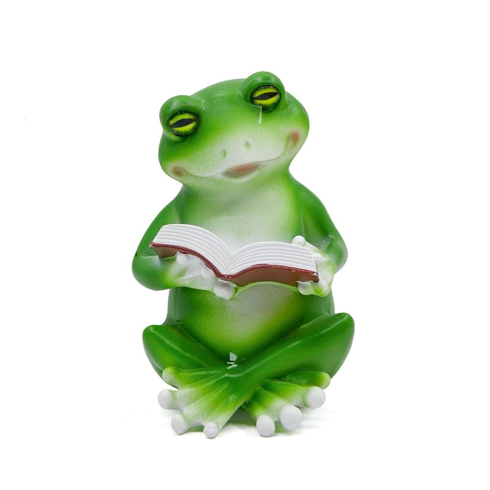 Resin Frog Reading Book Statue, Whimsical Garden Decor Figurine, Cute Green Frog Sculpture for Indoor Outdoor Yard Patio Lawn, Unique Home Decor Gift for Book Lovers