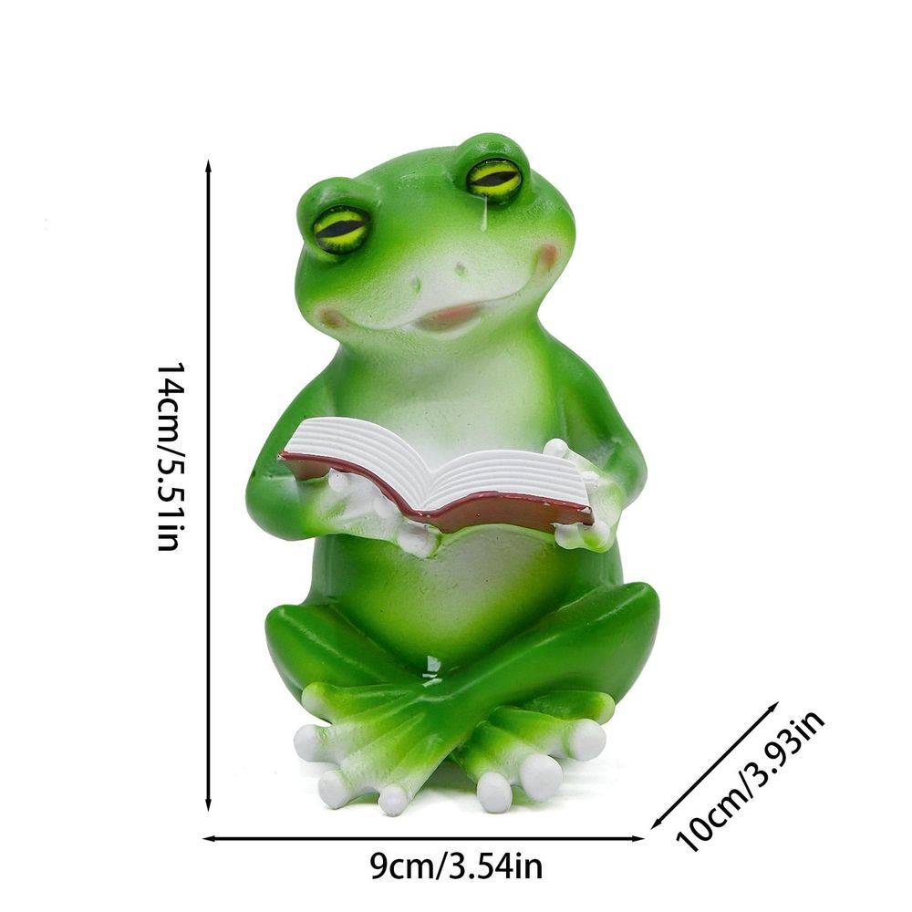 Resin Frog Reading Book Statue, Whimsical Garden Decor Figurine, Cute Green Frog Sculpture for Indoor Outdoor Yard Patio Lawn, Unique Home Decor Gift for Book Lovers