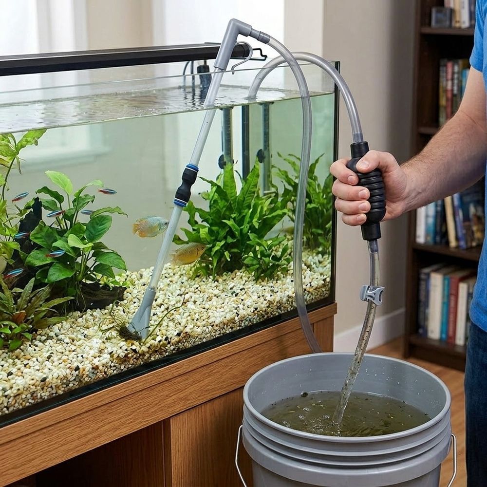 Large Aquarium Siphon Vacuum, 82 inch Manual Fish Tank Water Changer & Gravel Cleaner, Strong Suction Waste Remover for Tanks Up to 16 Inches