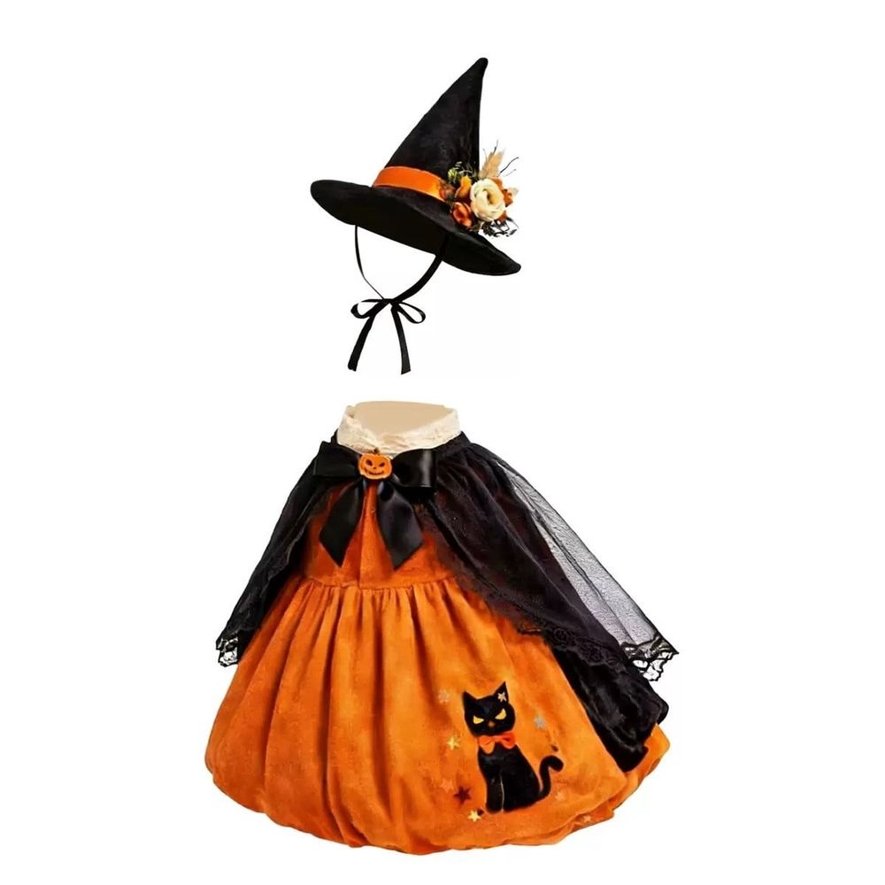 Witch Goose Costume for 23 inch Porch Geese, Pumpkin Wizard Outfit with Hat, Weather Resistant Halloween Decor for Outdoor Yard Patio Lawn Statue