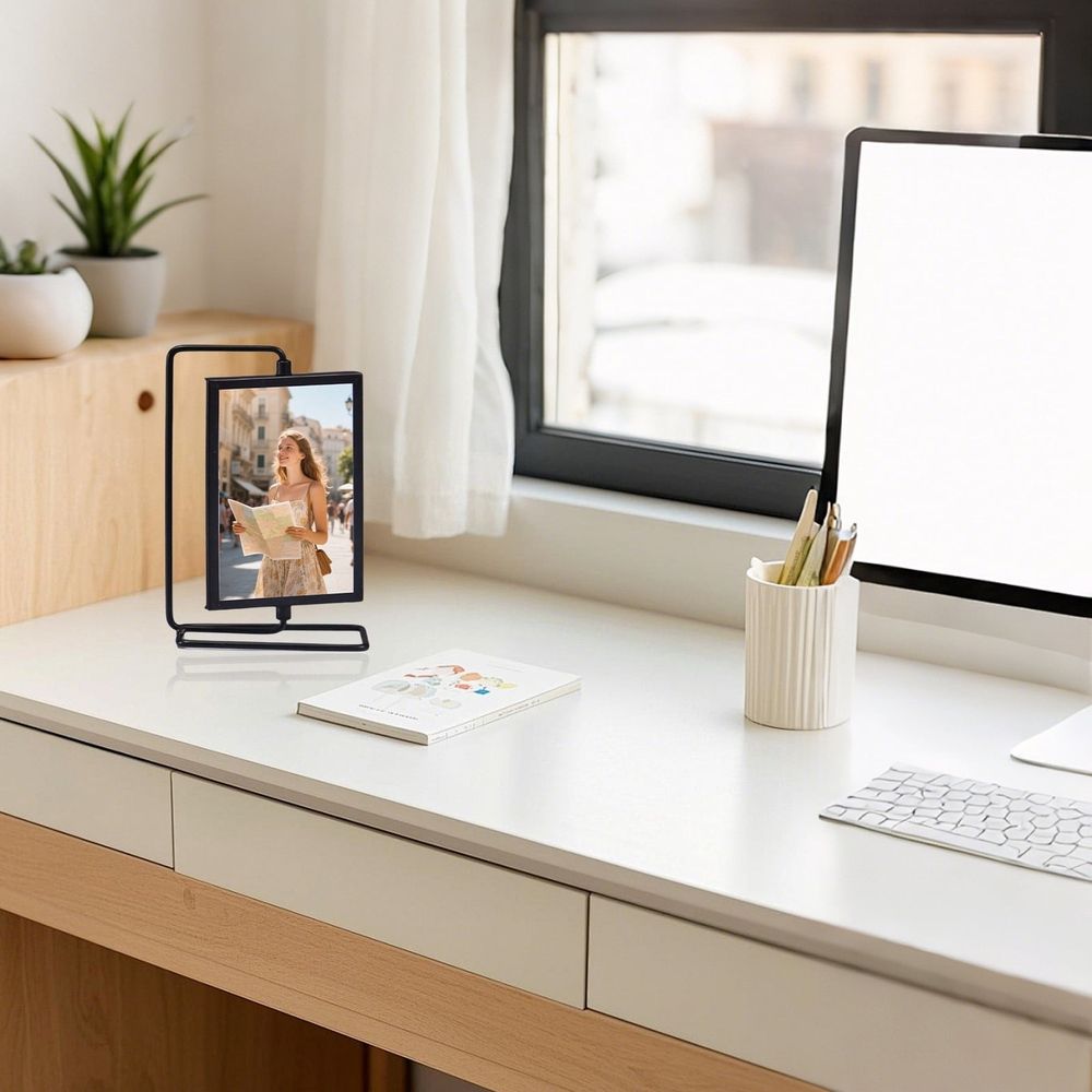 Creative Light,Photo Frame Ornament Sleek TV Cabinet/Bedroom/ Desktop Decor Freestanding Display for Memories Stylish Home Workspace Piece,Standing Picture Frame for Vertical Table Display