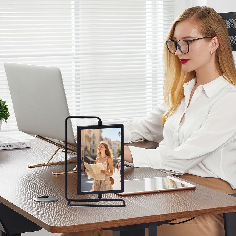 Creative Light,Photo Frame Ornament Sleek TV Cabinet/Bedroom/ Desktop Decor Freestanding Display for Memories Stylish Home Workspace Piece,Standing Picture Frame for Vertical Table Display