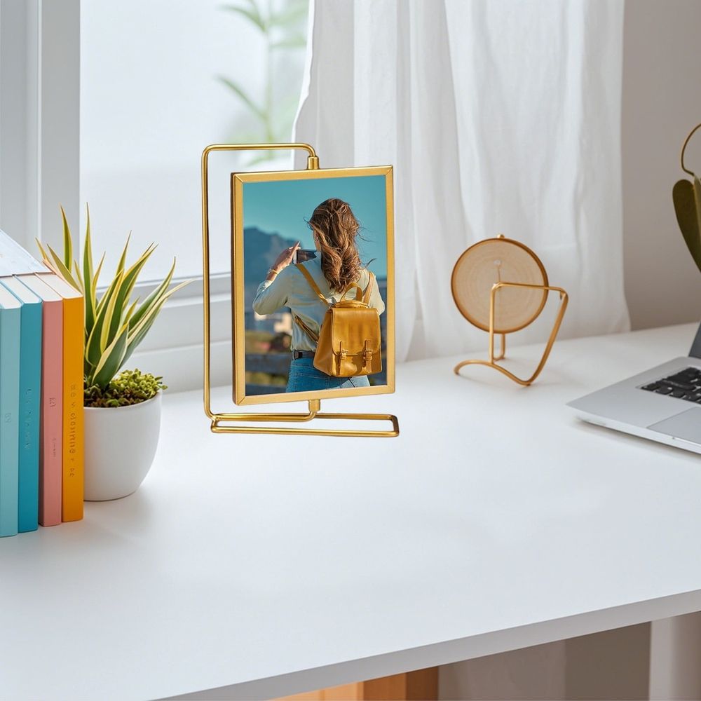 Creative Light,Photo Frame Ornament Sleek TV Cabinet/Bedroom/ Desktop Decor Freestanding Display for Memories Stylish Home Workspace Piece,Standing Picture Frame for Vertical Table Display