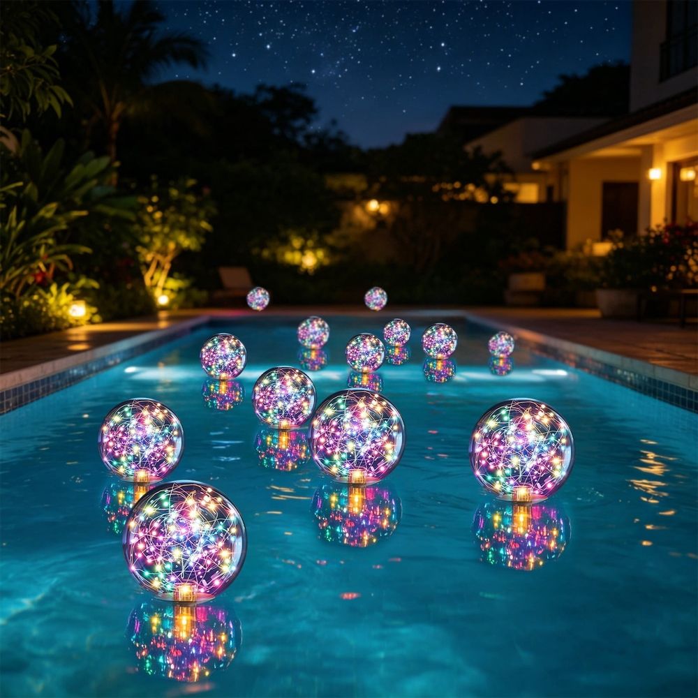 Solar Pool Lights for Yard and Parties, Waterproof Inflatable LED Ball Lamp with Auto-Charge, Floating Garden Decor and Outdoor Night Gathering Ornament