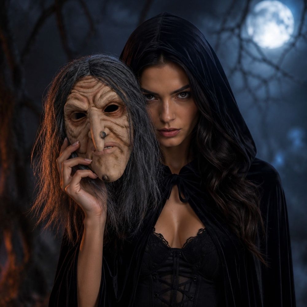 Halloween Witch Mask with Long Hair, Realistic Old Woman Face Cover with Wrinkles and Age Spots, Spooky Horror Role Play Prop for Costume Party