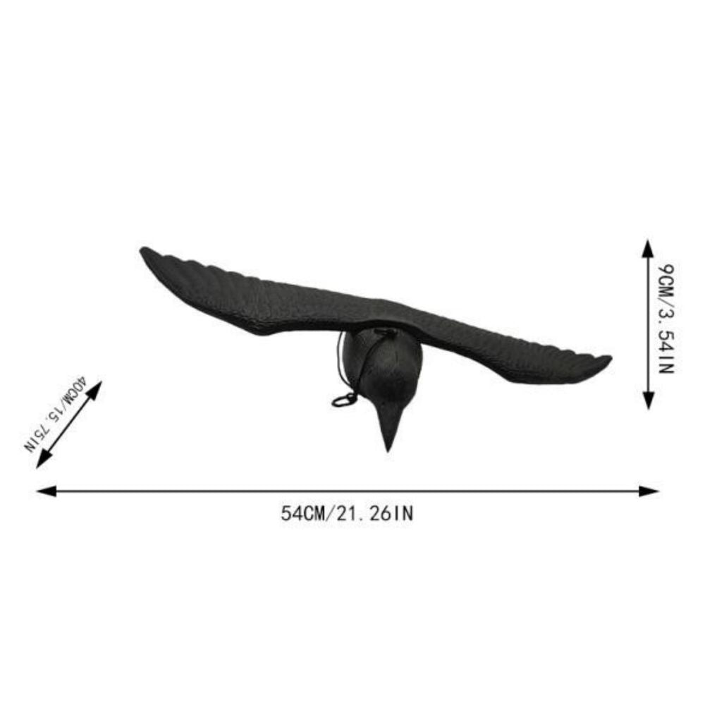 Hanging Realistic Crow Decoy, Matte Black Flying Raven Prop for Outdoor Garden and Halloween Decor, Weatherproof Plastic Bird Deterrent with Rope
