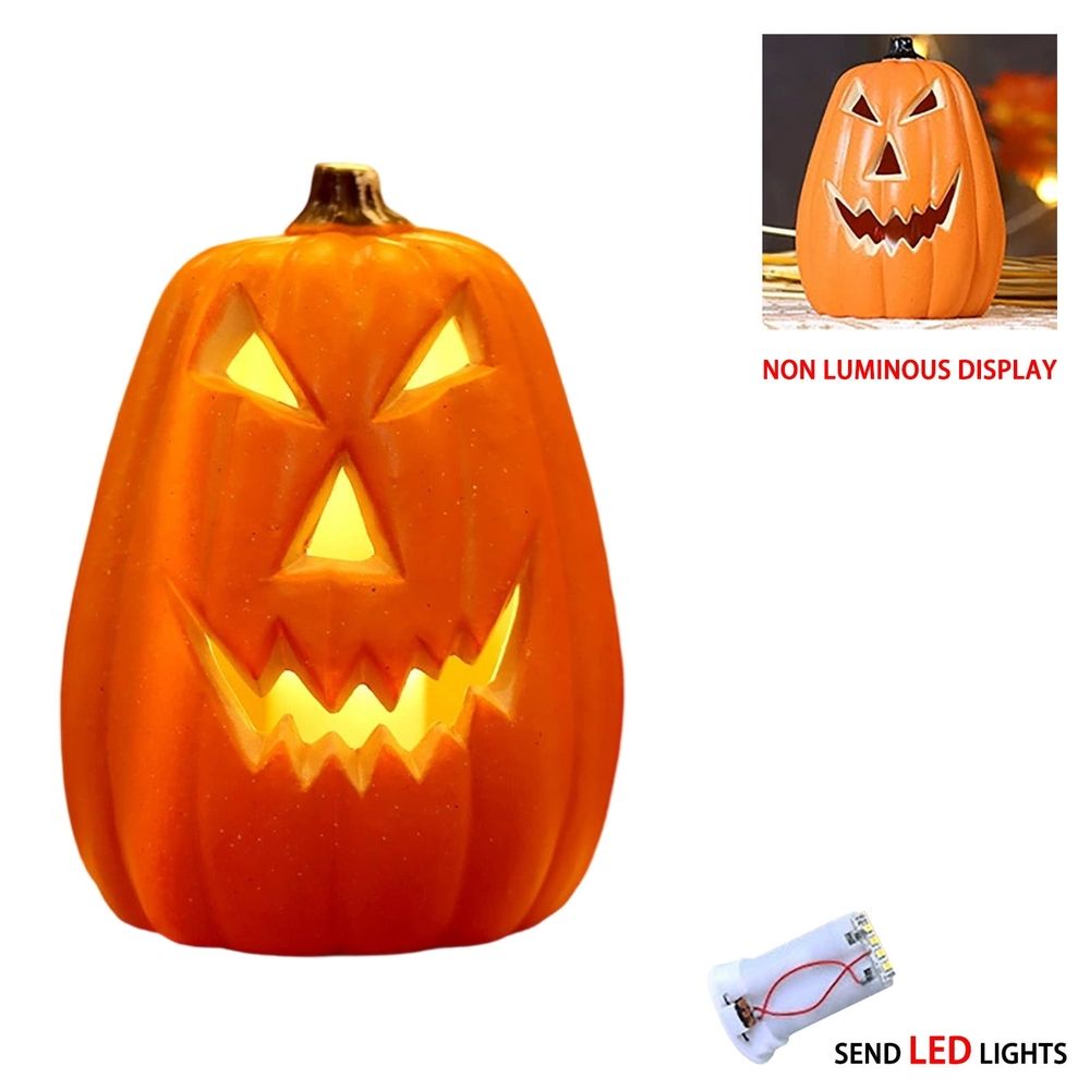 Large Lighted Halloween Pumpkin, Weather-Resistant LED Jack-O'-Lantern Decoration, Glowing Orange Plastic Pumpkin for Outdoor Yard Porch and Fall Harvest Display