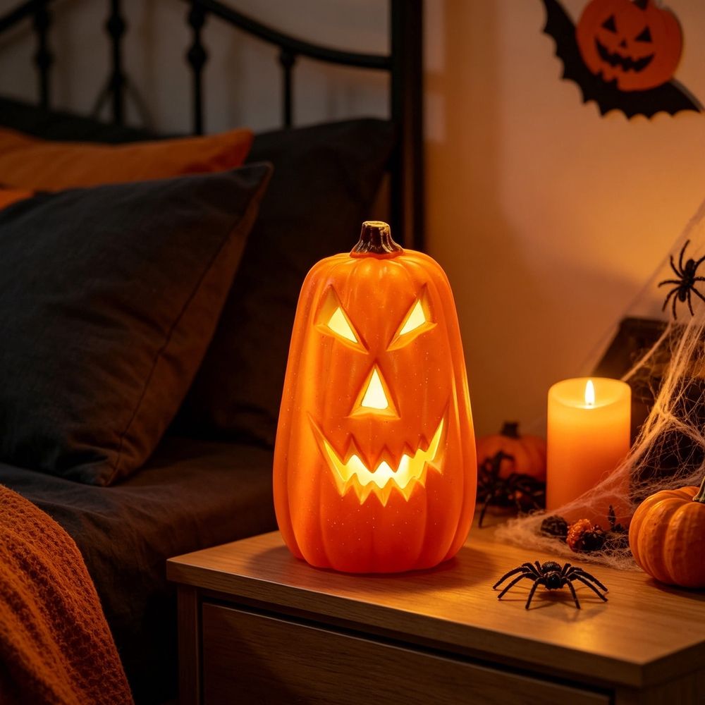 Large Lighted Halloween Pumpkin, Weather-Resistant LED Jack-O'-Lantern Decoration, Glowing Orange Plastic Pumpkin for Outdoor Yard Porch and Fall Harvest Display