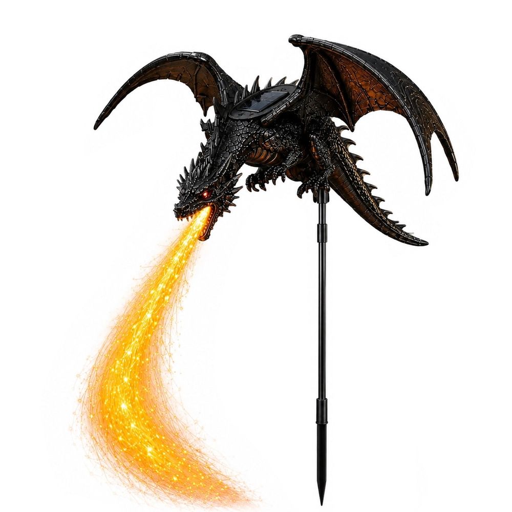 Solar Dragon Garden Light, Fire Breathing Flame Stake Light, Resin Yard Decor for Lawn Patio Pathway, Waterproof Outdoor Statue