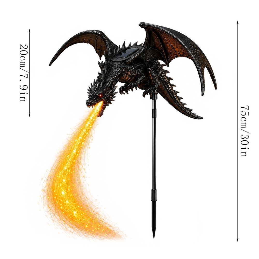 Solar Dragon Garden Light, Fire Breathing Flame Stake Light, Resin Yard Decor for Lawn Patio Pathway, Waterproof Outdoor Statue