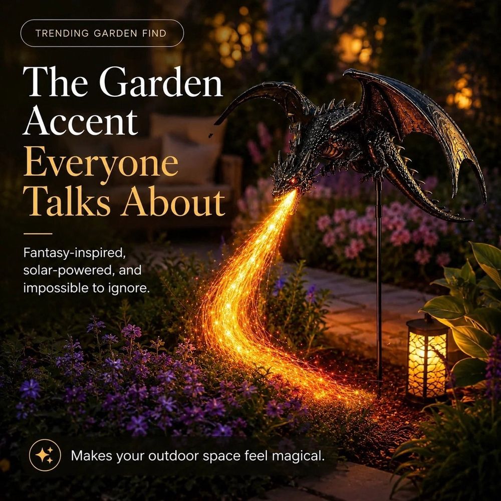 Solar Dragon Garden Light, Fire Breathing Flame Stake Light, Resin Yard Decor for Lawn Patio Pathway, Waterproof Outdoor Statue