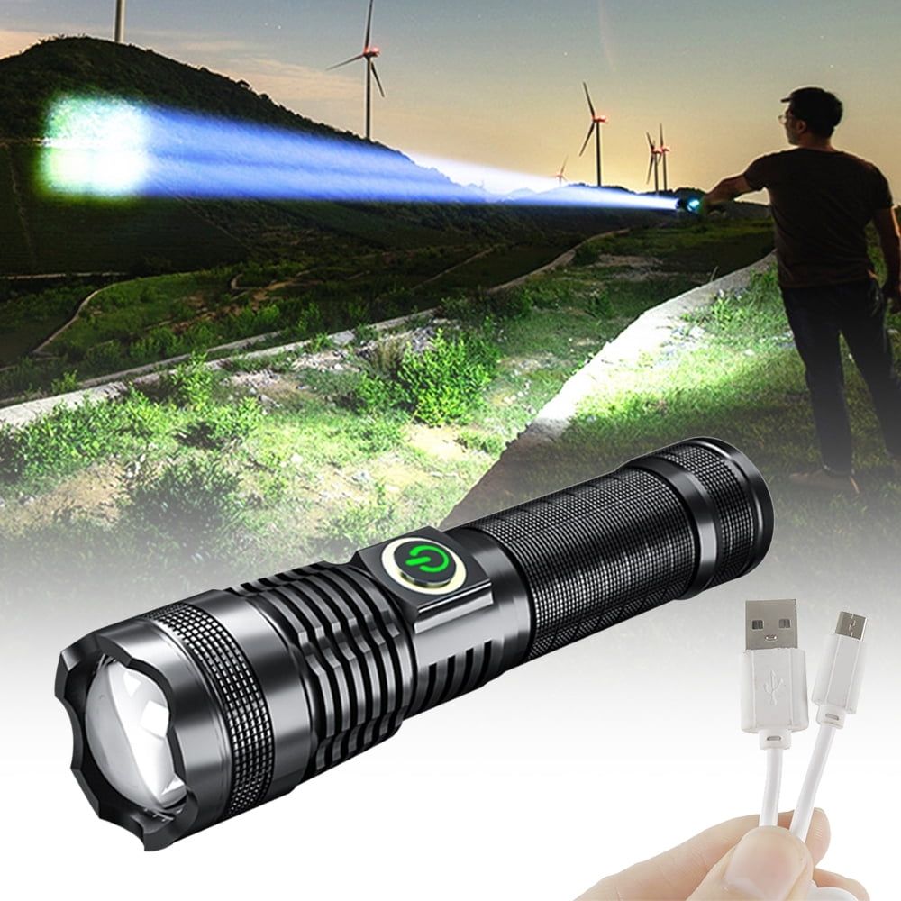 Rechargeable Flashlights High Lumens, 1000000 Lumen Super Bright LED Flash Light with USB Cable, IP 67 Waterproof Handheld Flashlight for Emergency Camping Hiking Biking