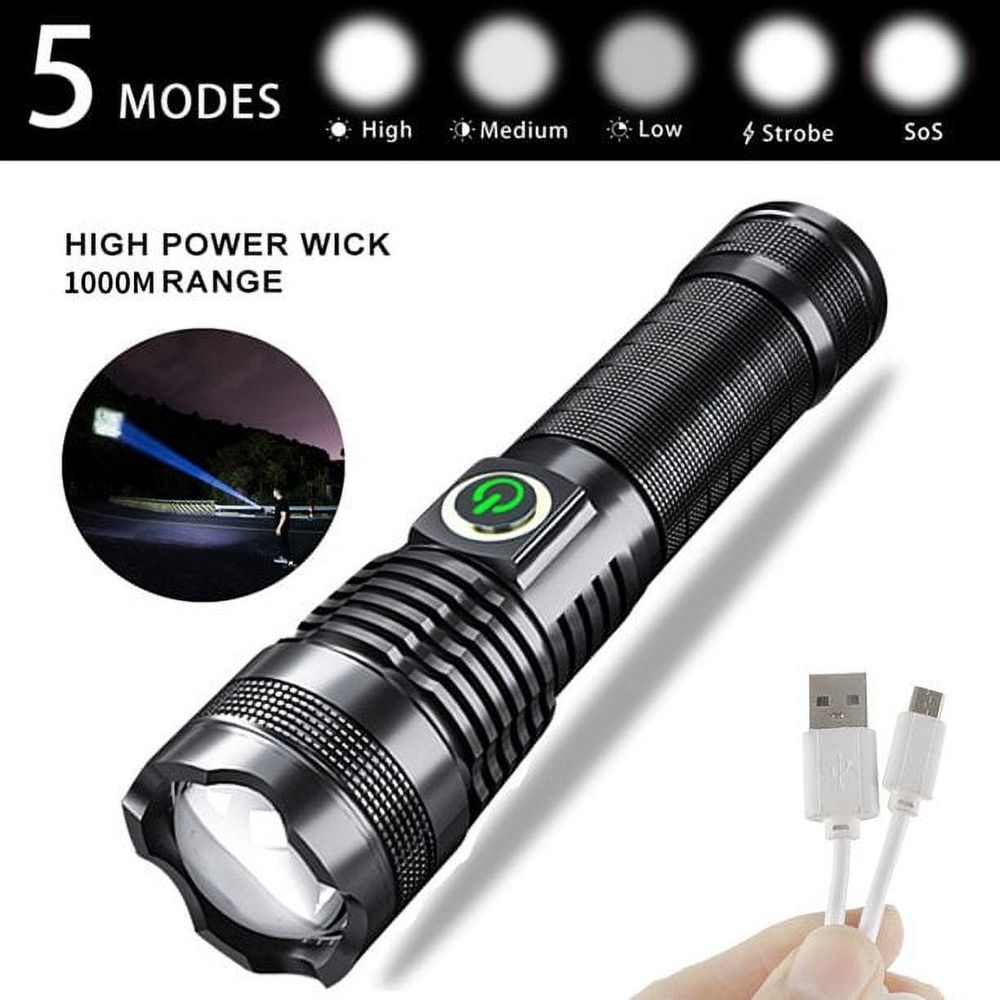 Rechargeable Flashlights High Lumens, 1000000 Lumen Super Bright LED Flash Light with USB Cable, IP 67 Waterproof Handheld Flashlight for Emergency Camping Hiking Biking