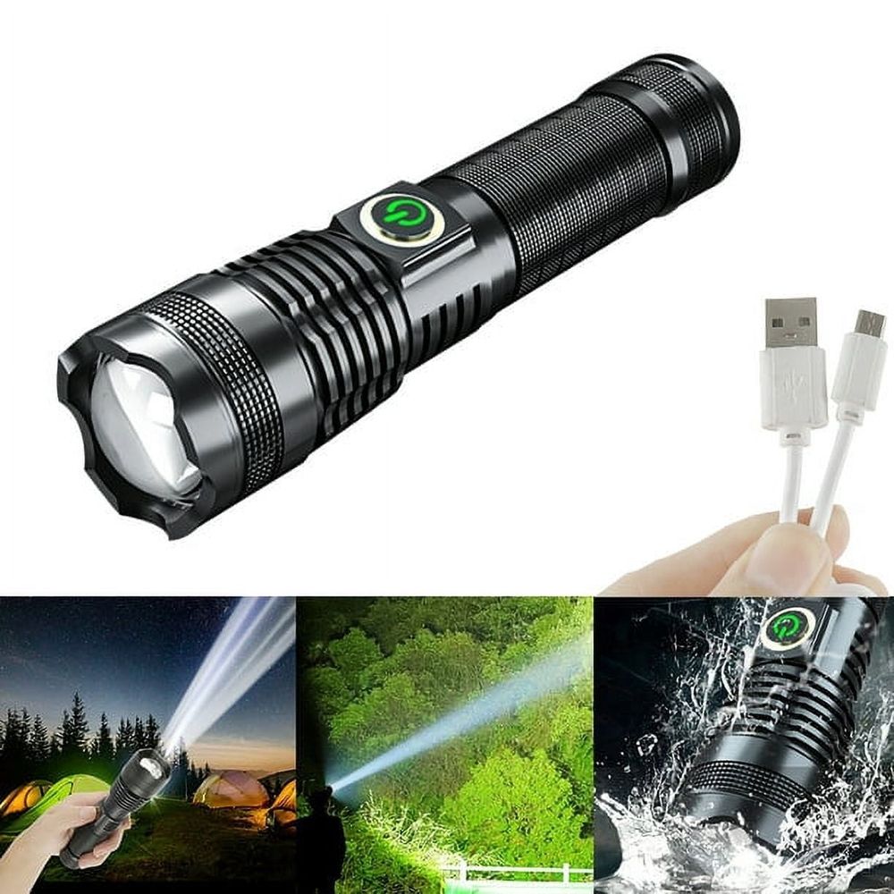 Rechargeable Flashlights High Lumens, 1000000 Lumen Super Bright LED Flash Light with USB Cable, IP 67 Waterproof Handheld Flashlight for Emergency Camping Hiking Biking