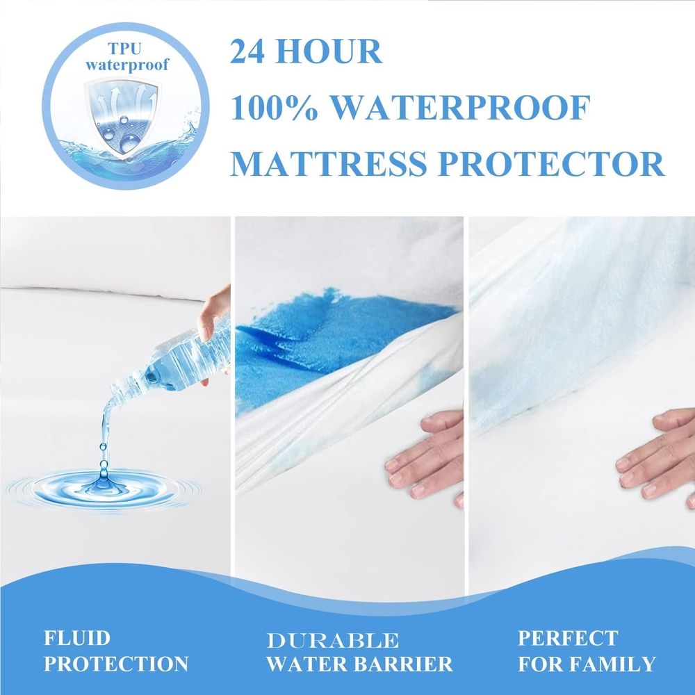 Twin Size Premium Waterproof Mattress Protector, Soft Breathable Mattress Pad Cover, Noiseless Waterproof Bed Cover - Stretch to 15" Fitted Deep Pocket Mattress Protection Cover