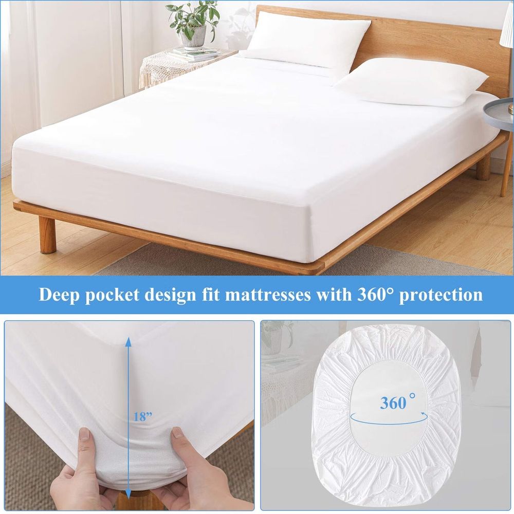 Twin Size Premium Waterproof Mattress Protector, Soft Breathable Mattress Pad Cover, Noiseless Waterproof Bed Cover - Stretch to 15" Fitted Deep Pocket Mattress Protection Cover