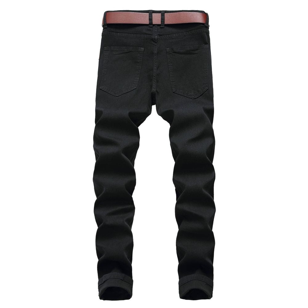 Men's Slim Fit Stretch Jeans Distressed Patchwork Stacked Frayed Straight Leg Skinny Denim Pants