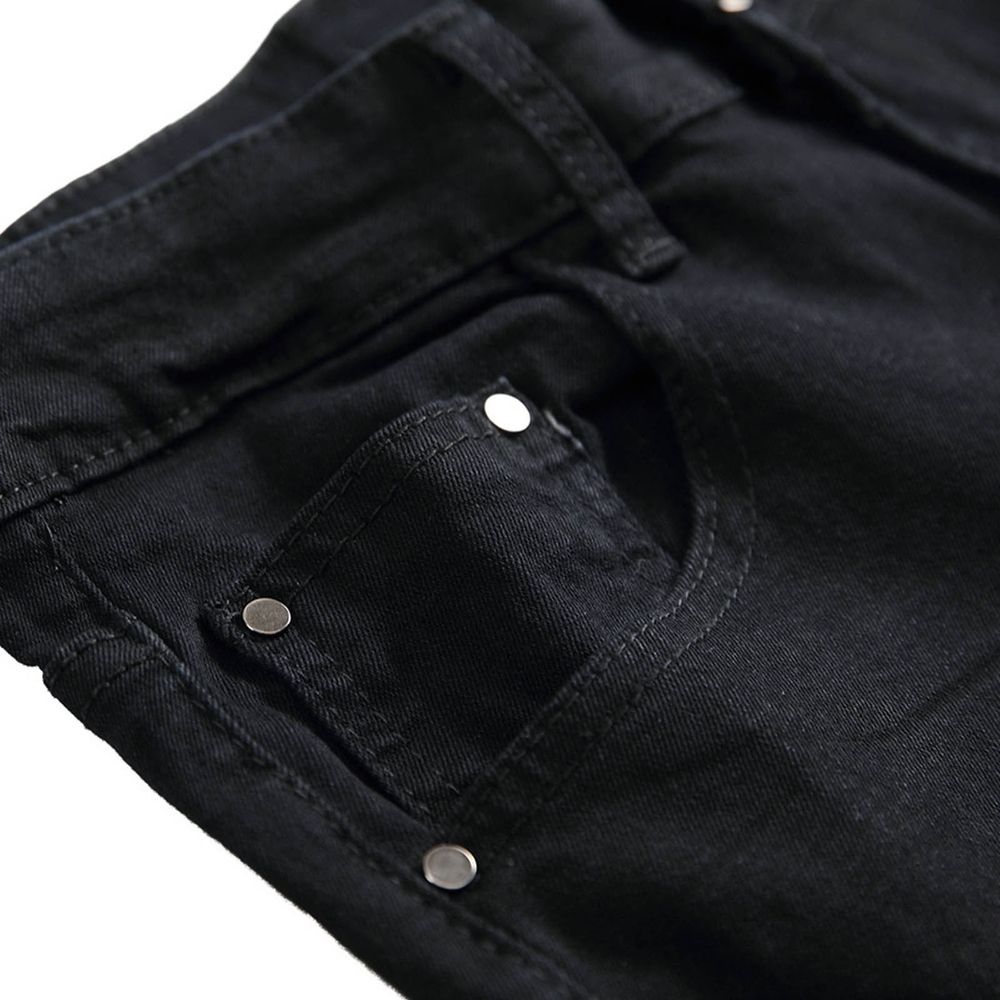 Men's Slim Fit Stretch Jeans Distressed Patchwork Stacked Frayed Straight Leg Skinny Denim Pants