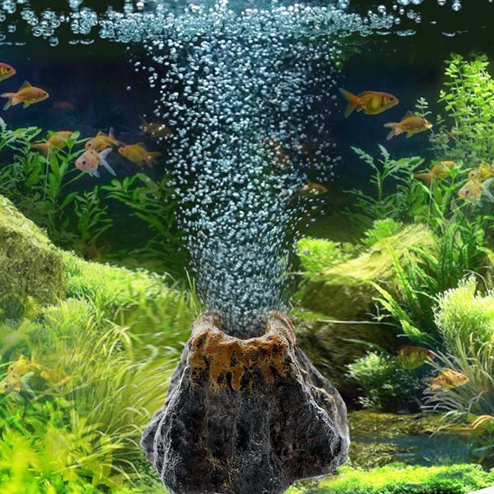 Aquarium Volcano Shape& Air Bubble Stone Oxygen Pump Dec Ornament Tank Fish L8P7