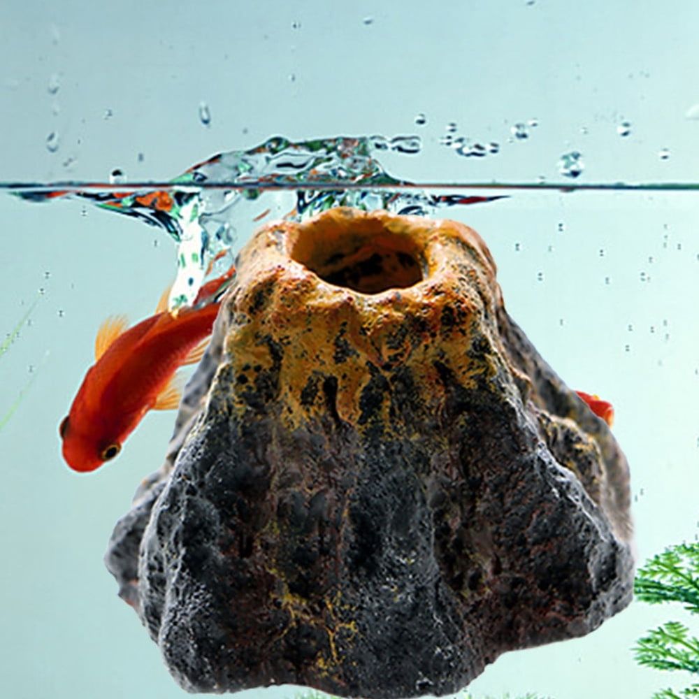 Aquarium Volcano Shape& Air Bubble Stone Oxygen Pump Dec Ornament Tank Fish L8P7