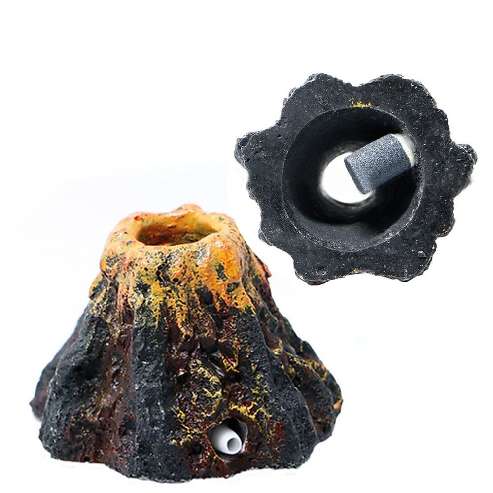 Aquarium Volcano Shape& Air Bubble Stone Oxygen Pump Dec Ornament Tank Fish L8P7