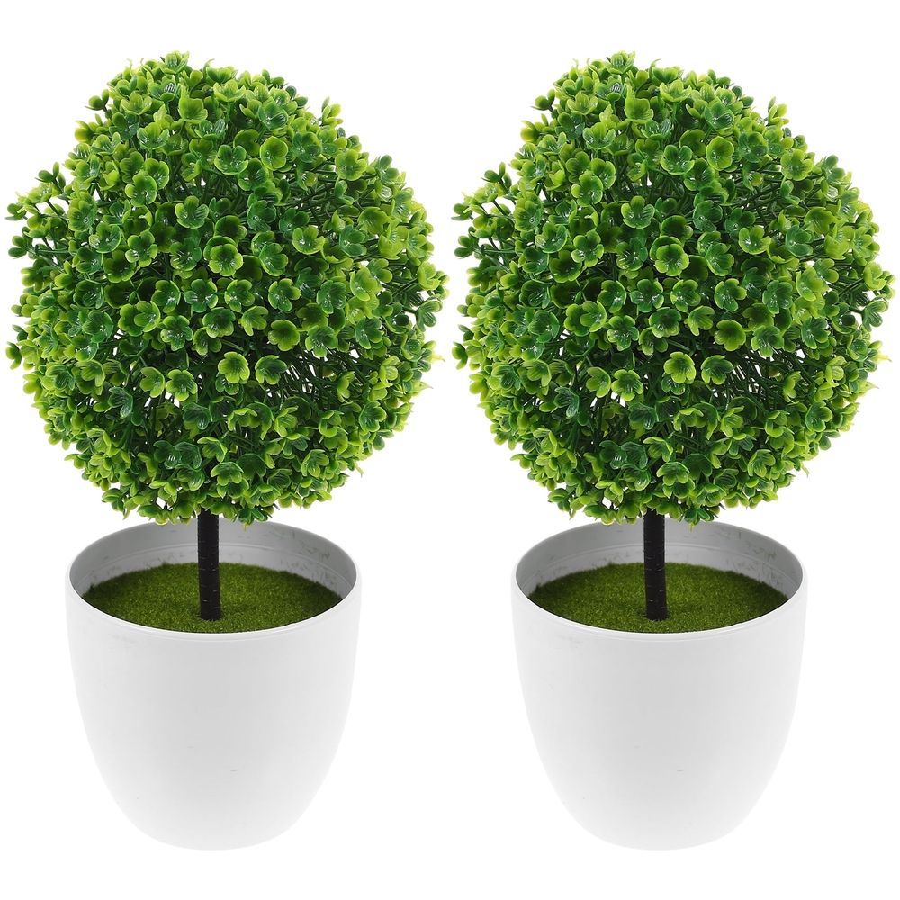 Set of 2 Realistic Artificial Topiary Trees, Decorative Table Plants for Farmhouse, Bathroom, Office, and Table Centerpiece