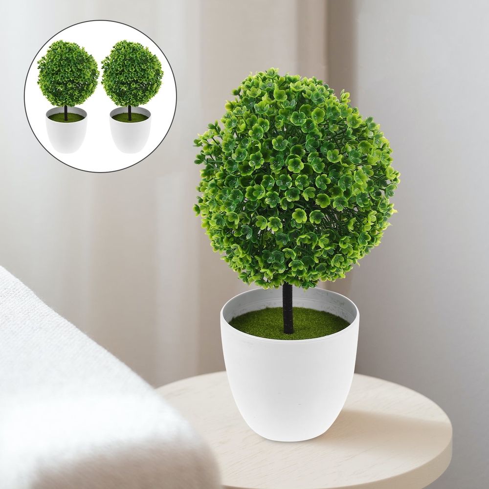 Set of 2 Realistic Artificial Topiary Trees, Decorative Table Plants for Farmhouse, Bathroom, Office, and Table Centerpiece