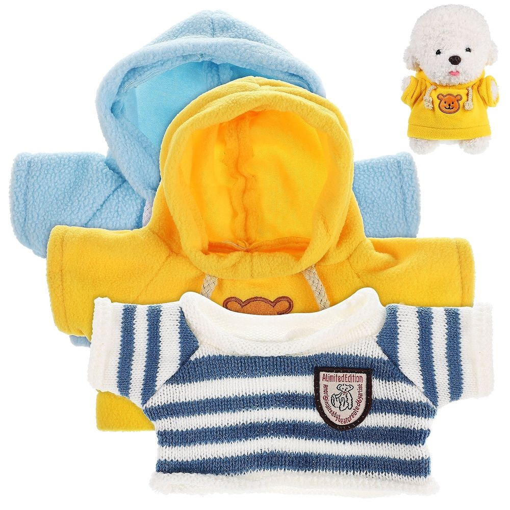 3-Piece Plush Bear Clothes Set Tiny Sweater Hoodie for Stuffed Animals Dolls Toy Bear Outfit for Crafts
