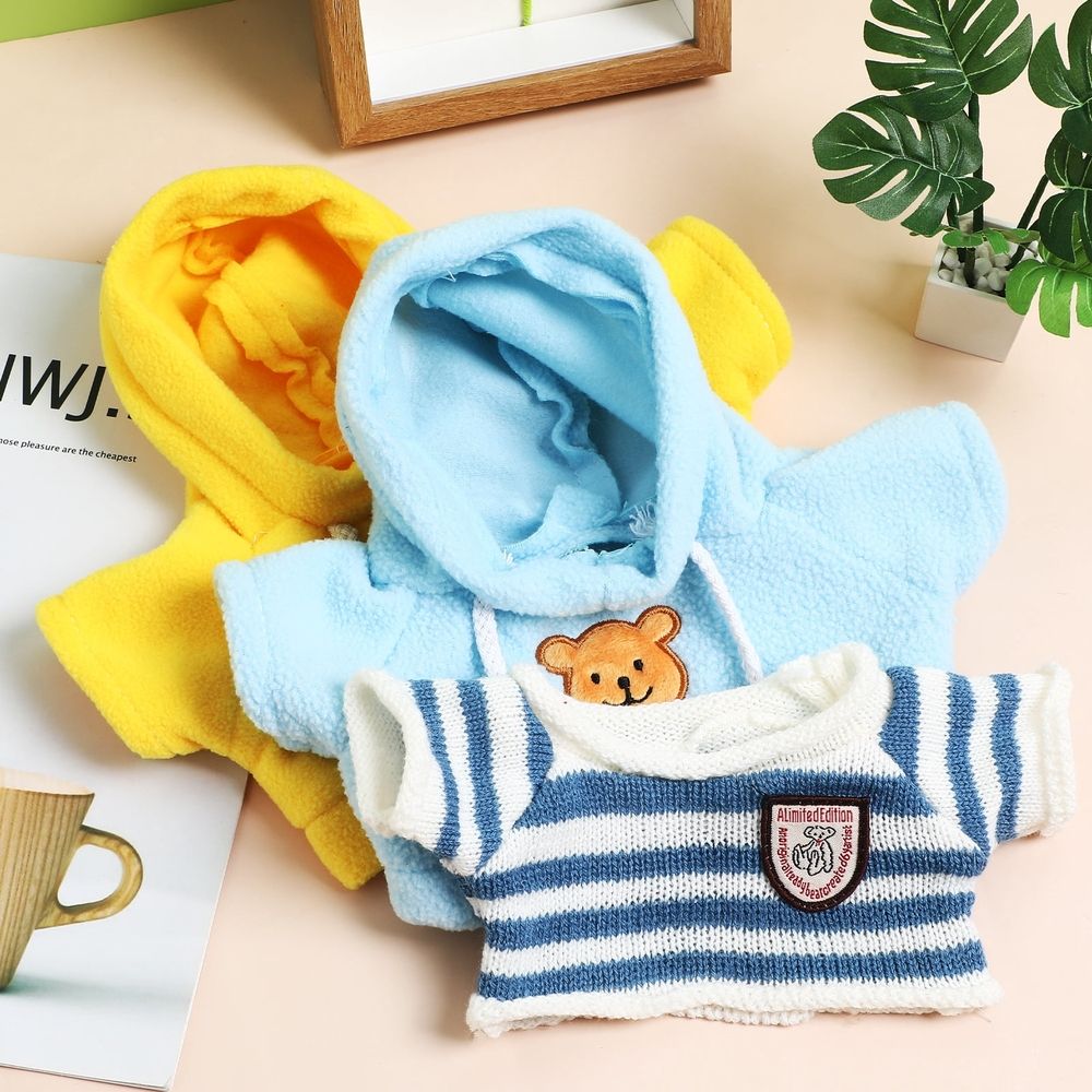 3-Piece Plush Bear Clothes Set Tiny Sweater Hoodie for Stuffed Animals Dolls Toy Bear Outfit for Crafts