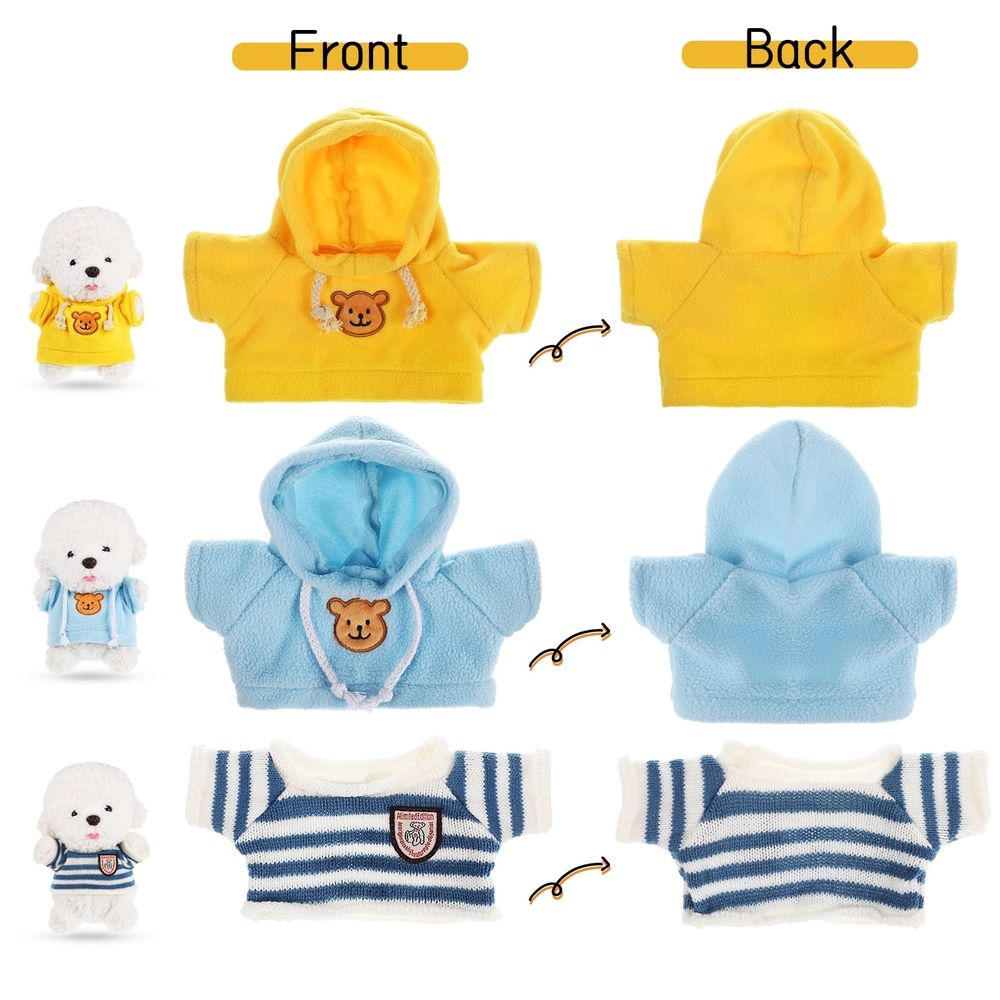 3-Piece Plush Bear Clothes Set Tiny Sweater Hoodie for Stuffed Animals Dolls Toy Bear Outfit for Crafts